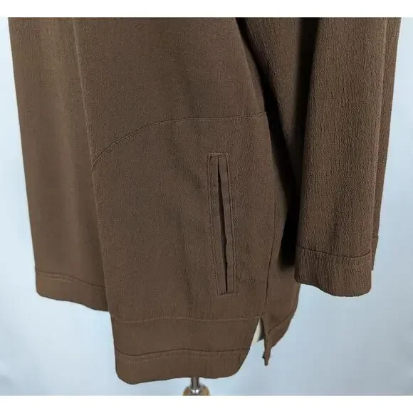 Linea Louis Dell'Olio Top Peasant Brown Pebbled Gauze Pocket Shirt Misses Size L - Picture 3 of 8
